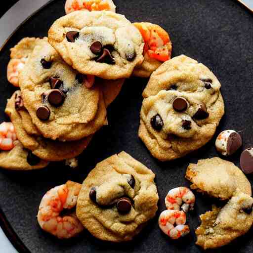 a 5 0 mm macro shot of a plate of chocolate chip and prawn cookies 