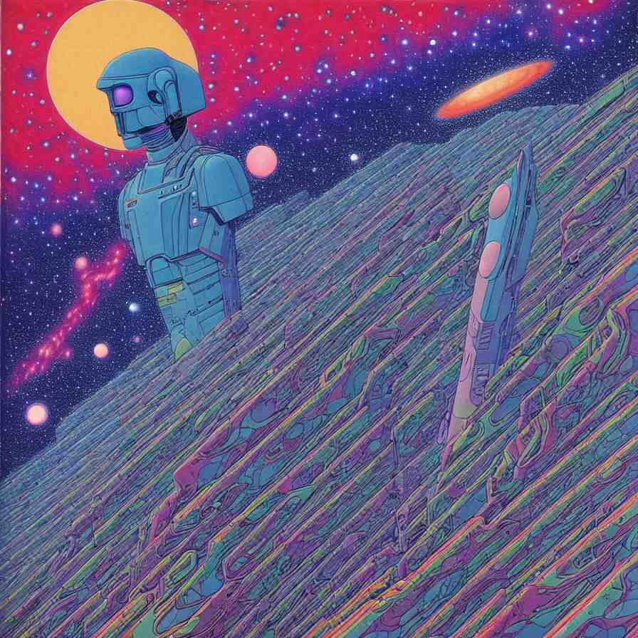 ( ( ( ( beautiful edge of the galaxy ) ) ) ) by mœbius!!!!!!!!!!!!!!!!!!!!!!!!!!!, overdetailed art, colorful, artistic record jacket design 