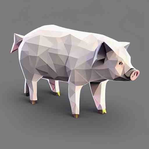 low poly pig, isometric view, blank background 