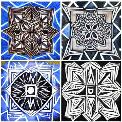 tileable symmetrical geometric drawings, ink chalk and spraypaint 