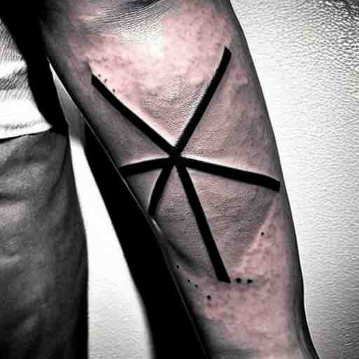 simple inner bicep tattoo of intersecting triangle outlines in outer space