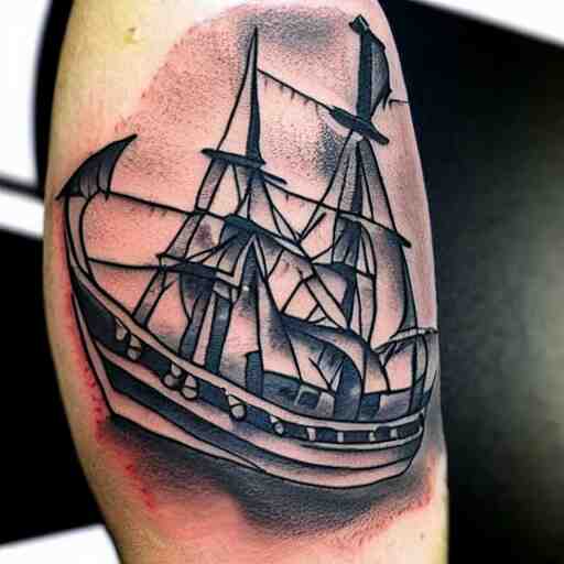 A pirate ship tattoo design in the design of Dmitriy Samohin