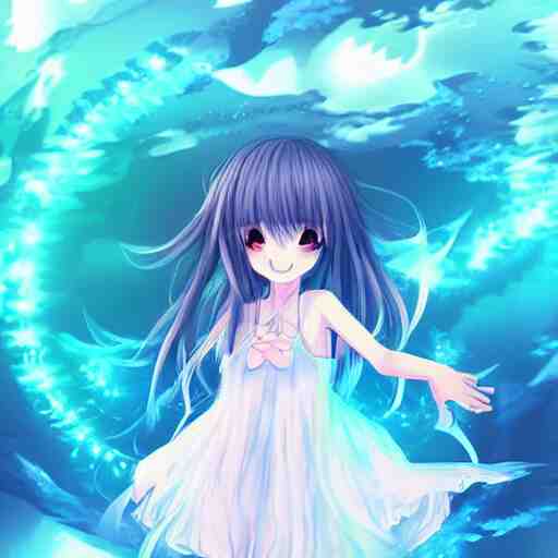 advanced digital art a very cute anime girl wearing a dress made of water turning into mist standing in a crystal lake full body WLOP RossDraws Totorl Sakimimichan