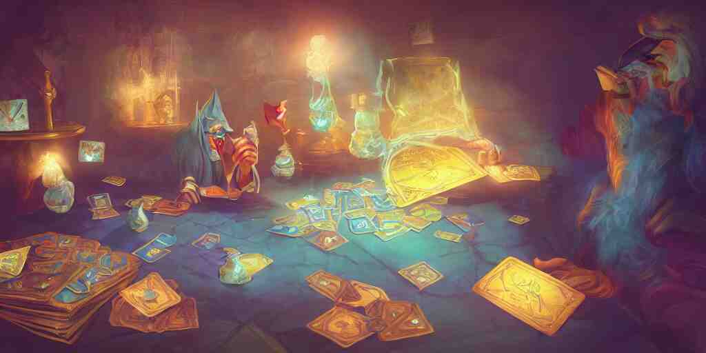 wizard shuffling cards, cards, fantasy, digital art, soft lighting, concept art, vibrant, 8 k 