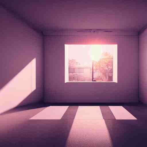 a white empty pink office with sun rays looming down, with a pool inside, dynamic lighting, photorealistic concept art, trending on art station, stunning visuals, creative, cinematic, ultra detailed, ray tracing 