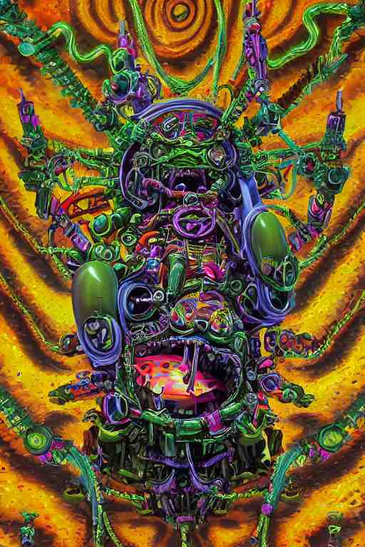 hyper-maximalist lowbrow style overdetailed 3d sculpture of a monster by clogtwo and ben ridgway inspired by beastwreckstuff chris dyer and jimbo phillips. Cosmic horror infused retrofuturist style. Hyperdetailed high resolution. Render by binx.ly in discodiffusion. Dreamlike surreal polished render by machine.delusions. Sharp focus. 