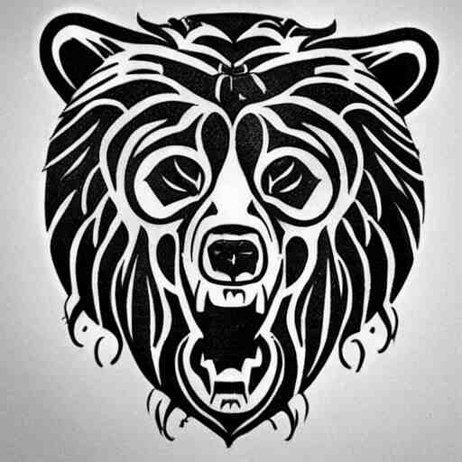 tattoo design, stencil, bear, fierce, 