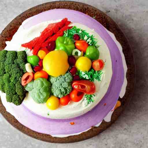 photo of a cake with vegetables toppings 