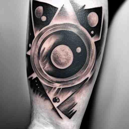 geometric outer space tattoo, arm, cat