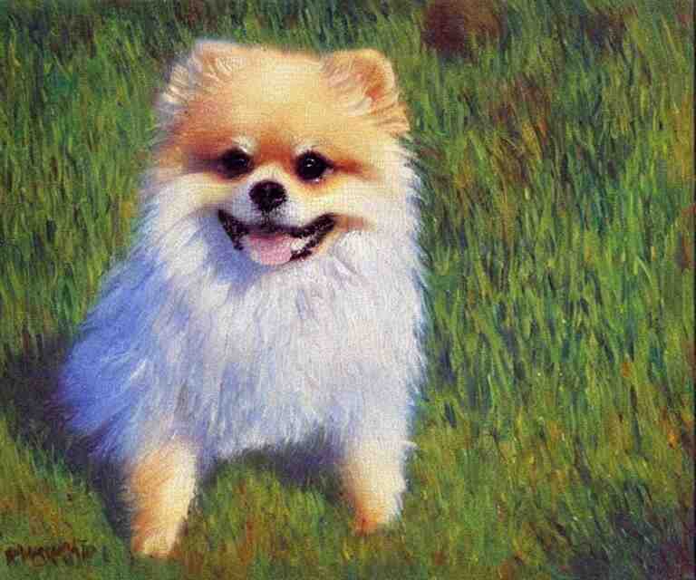 pomeranian, cute, monet, oil painting 