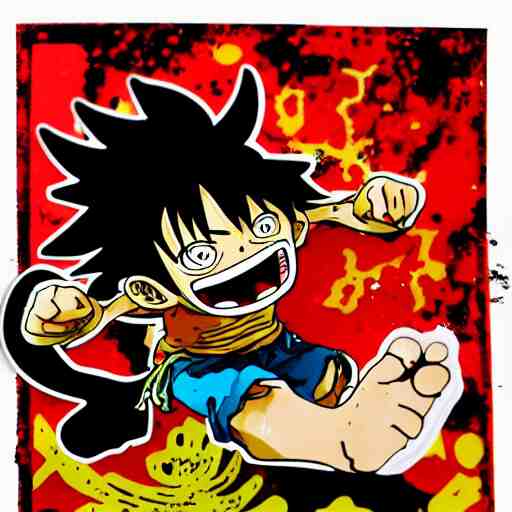 die cut sticker, luffy is joyboy, splatter paint on paper 