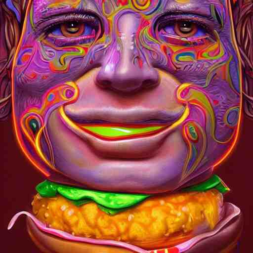 An extremely psychedelic portrait of McDonalds, surreal, LSD, face, detailed, intricate, elegant, lithe, highly detailed, digital painting, artstation, concept art, smooth, sharp focus, illustration