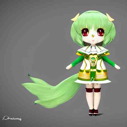 cute fumo plush of a girl in a green and gold tribal patterned dress, stylized material bssrdf, cel shading, vray, anime girl 