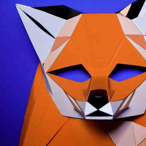 a young blue-eyed blonde woman wearing a lowpoly fox mask made of transparent glass, looking sideways seductively