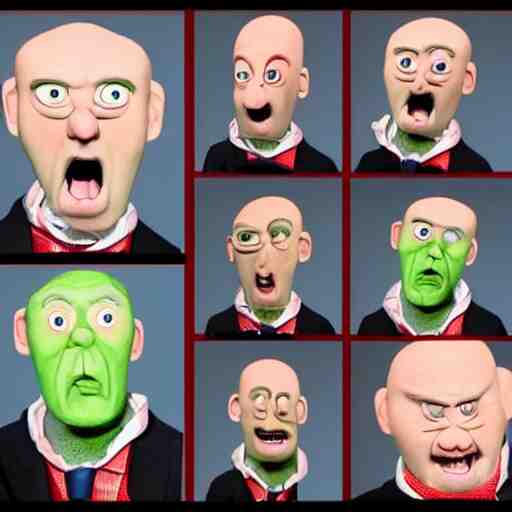 harris ford really annoyed, claymation, creepy, weird faces 