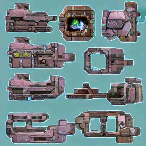 props game design assets, 2d fortnight style modular sci-fi walls, connectable,