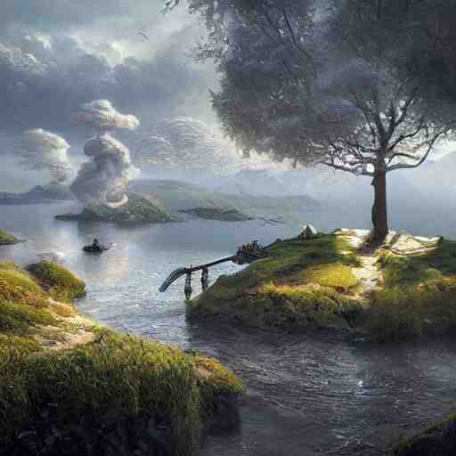 michal karcz cartoon painting of a beautiful landscape. , detailed, elegant, intricate, 4k,