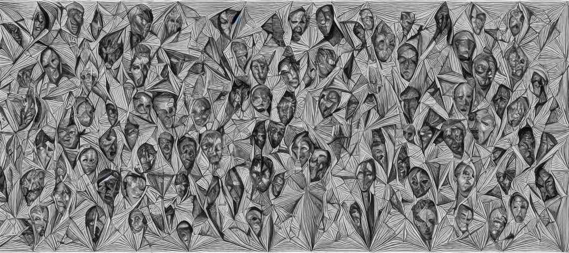 symmetry! portrait of multiple human silhouettes, posing, mooc, organic and intricate, elegant, highly detailed, concept art, smooth lines, sharp focus, illustration, high contrast, shadows, drawn with thin colored pencils on white, 8 k 