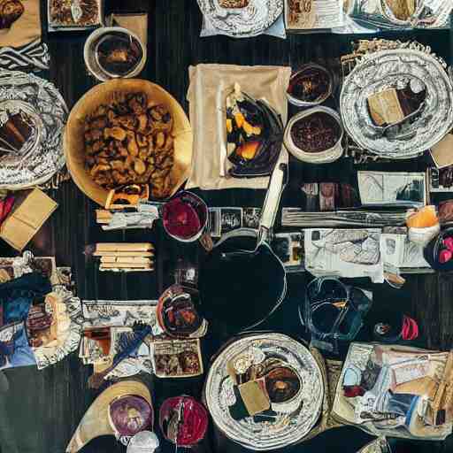 opulent banquet of plates of freshly baked chocolate chip cookies, jelly beans, chocolate sauce, marshmallows, highly detailed, food photography, art by rembrandt 