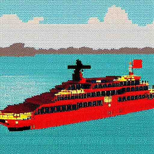 a ferry at the sea, 8 bit art 