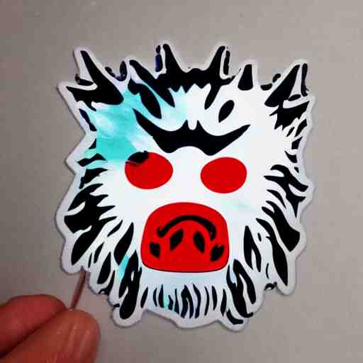 die cut sticker, princess mononoke mask, splatter paint 