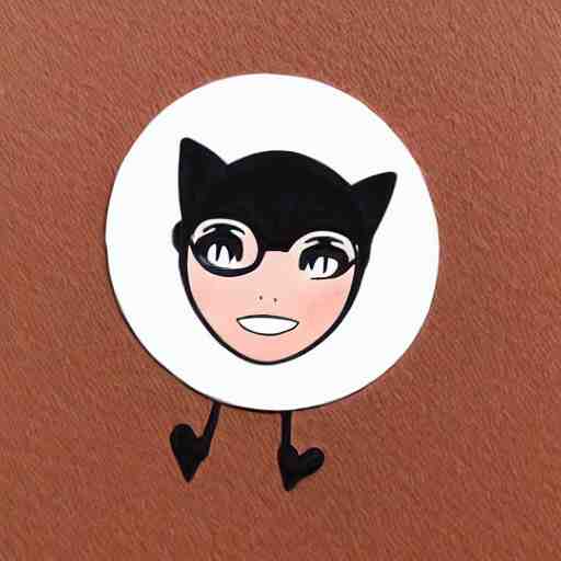 girl with black cat, sticker, emoji, white background, by rossdraws, ghibli 