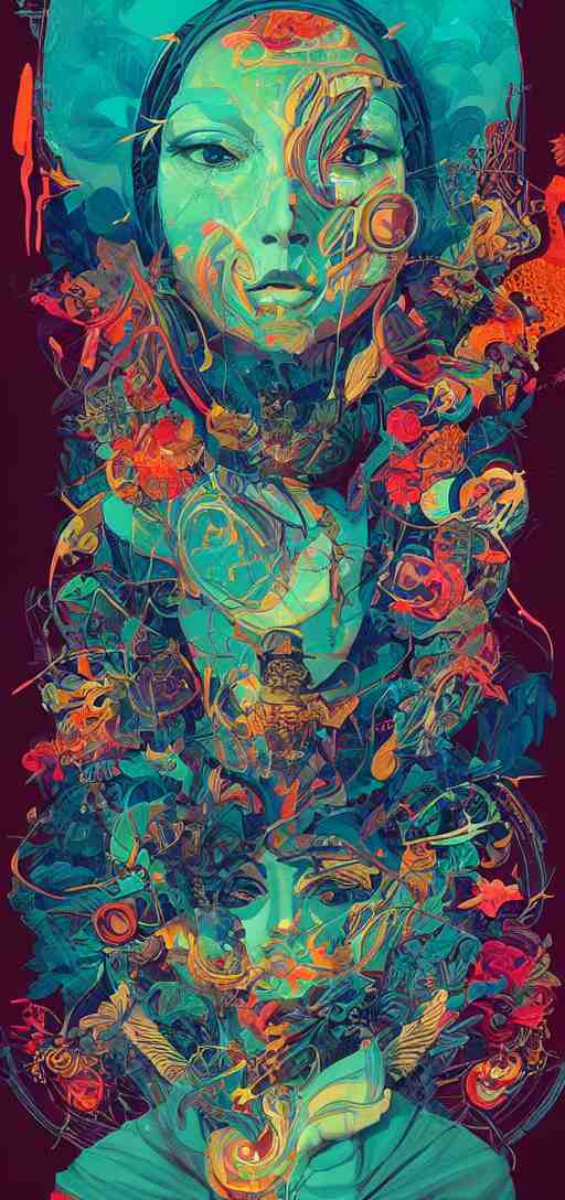 Tristan Eaton, victo ngai, peter mohrbacher, artgerm portrait of a global consciousness. psychedelic. neon colors