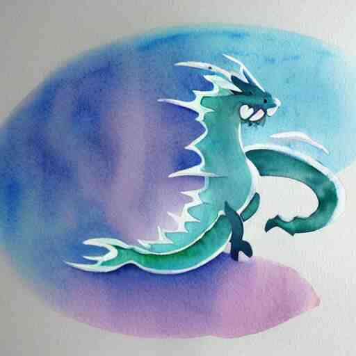 mystical pastel dragon, minimalist watercolor on white paper, cute