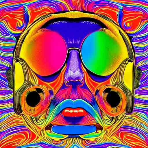 a cool colourful psychedelic face in the style of an album cover 