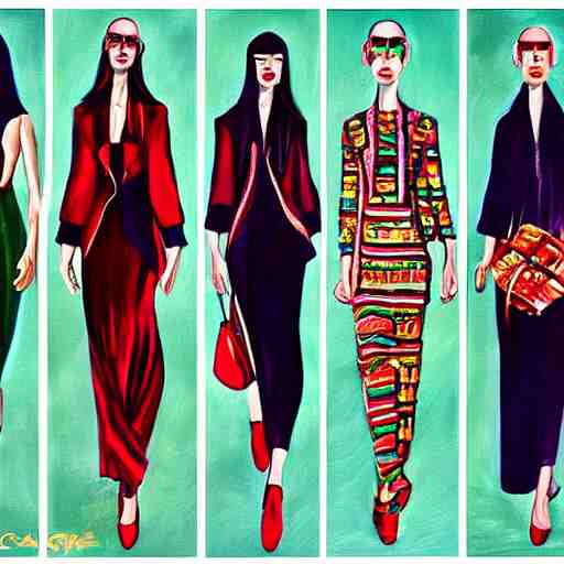 1970 brazil fashion, gucci catwalk, oil painting, digital art, ultradetailed, artstation