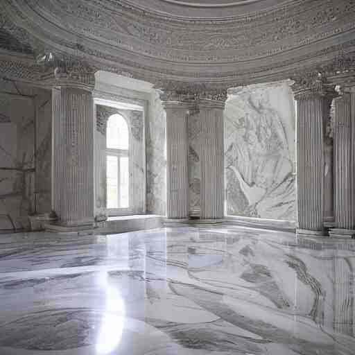 a marble room carved from the marble flesh of god, beautiful in its smoothness and expansiveness, architectural photograph 