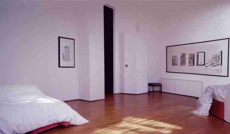 A bedroom designed by Peter Saville, 35mm film, long shot