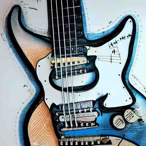 a melting electric guitar surrounded by mathematical formulas in the style of a tattoo 