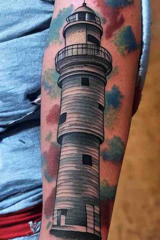 American traditional tattoo of a lighthouse