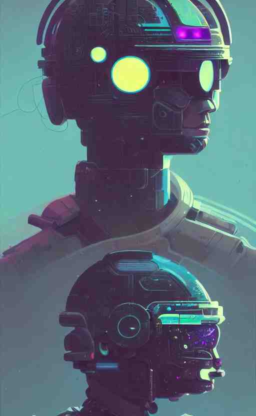 portrait of  a cyberpunk soldier wearing a futuristic helmet by Petros Afshar and Beeple, James Gilleard, Mark Ryden, Wolfgang Lettl highly detailed