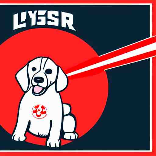 logo of a dog holding a laser gun