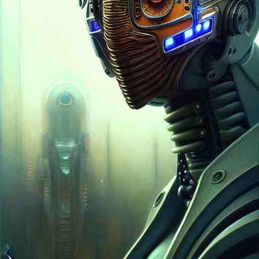 low angle portrait shot of a cyberpunk gazmask robot character, intricate, elegant, highly detailed, centered, digital painting, artstation, concept art, smooth, sharp focus, illustration, artgerm, Tomasz Alen Kopera, Peter Mohrbacher, donato giancola, Joseph Christian Leyendecker, WLOP, Boris Vallejo