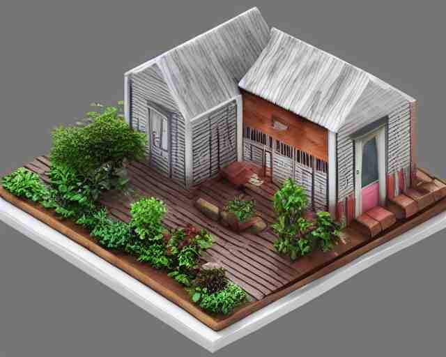 small cute assam type house, 1 0 0 mm, 3 d render, isometric, diorama, perfectly centered and isolated on white background 