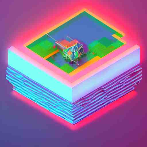 isometric floating island on neon background, isometric invironment, 3d art, isometric art, high detail, artstation, concept art, behance, ray tracing, smooth, sharp focus, ethereal lighting