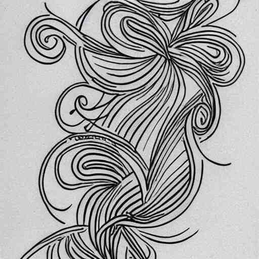 tattoo sketch of a ocean, on a yellow paper, ornamental, line art, minimalism, tatto for leg 