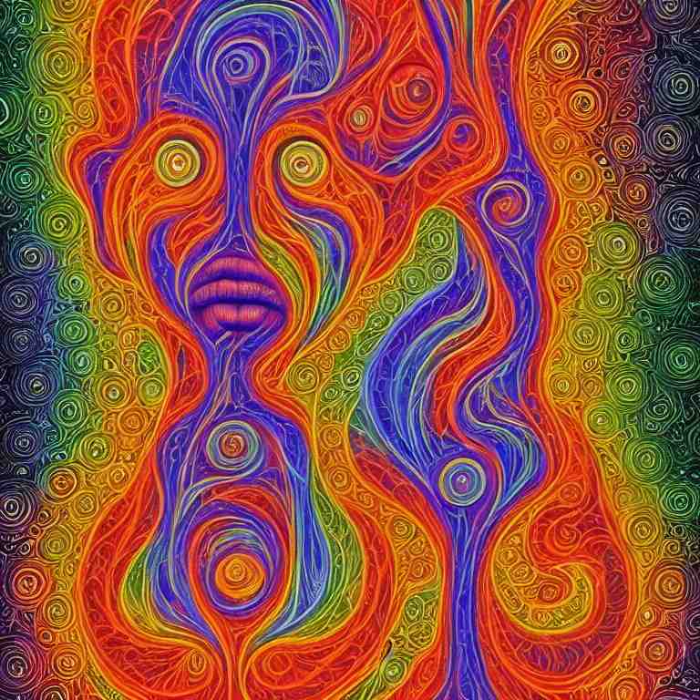 portrait of a person psychedelic fractal soul on fire deep space galaxy fibonacci lateralus within award winning painting by alex grey symmetrical 