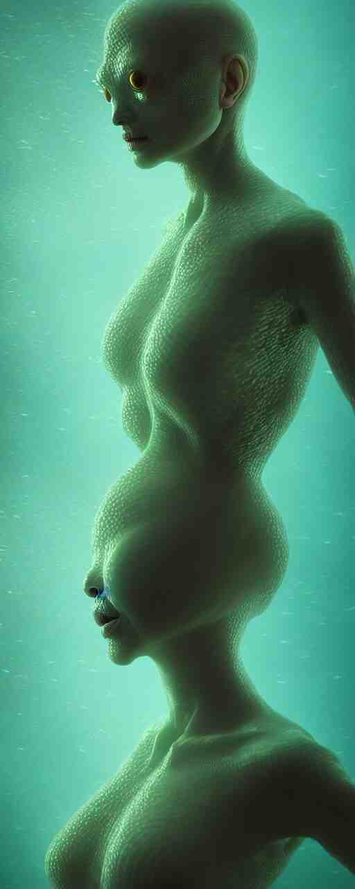 ultra realistic horror photo of a dimly lit translucent female alien creature underwater, very intricate details, focus, full frame image, curvy, model pose, artwork by tooth wu and wlop and beeple and greg rutkowski, award winning 