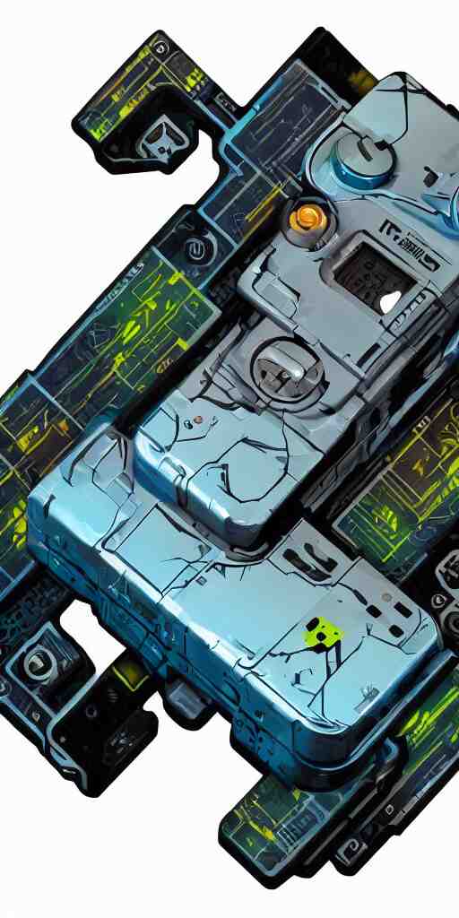 an extremely complex and advanced cyberpunk gameboy, style of Aperture Science