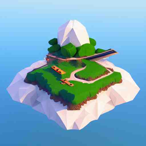 a floating island isometric art, low poly art, game art, artstation, 3D render, cgsociety, octane render