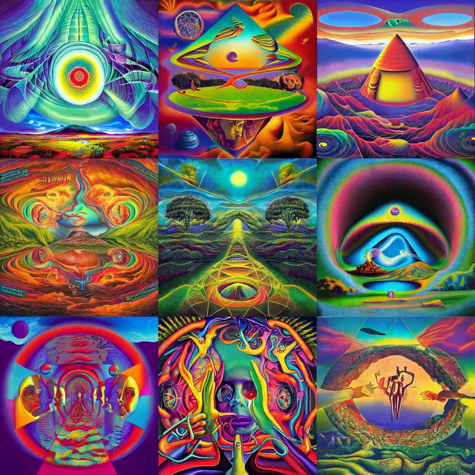 surrealism album cover of a dmt trip where you find out all of the answers to life, 