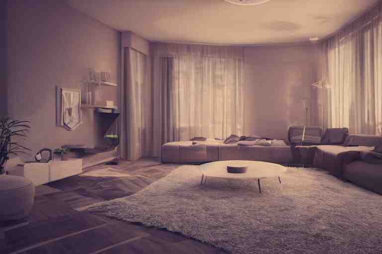 a living room from the future, concept art, 3 d render, octane render, 4 k, beautiful lighting 