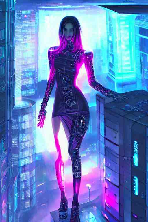 portrait futuristic nefarious cyberpunk young female Necromancer, in futuristic rainny thunder flashing tokyo rooftop cyberpunk night, ssci-fi, fantasy, intricate, very very beautiful, elegant, neon light, highly detailed, digital painting, artstation, concept art, soft light, hdri, smooth, sharp focus, illustration, art by tian zi and craig mullins and WLOP and alphonse mucha