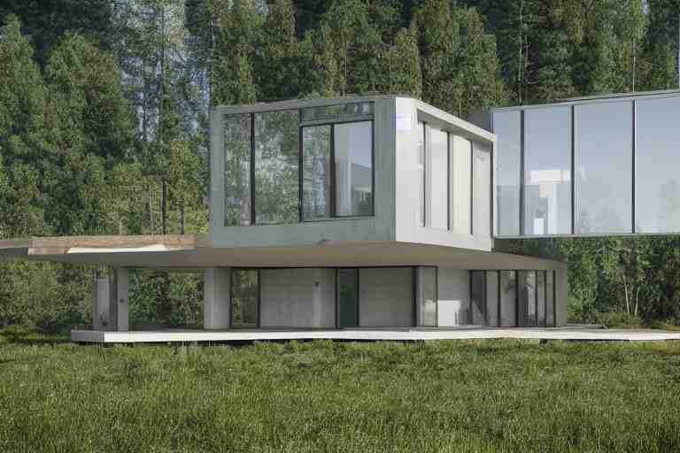 modern modern fachwerk house with in the forest on the foot of Elbrus mountain, architecture, 3d render 8k , high details