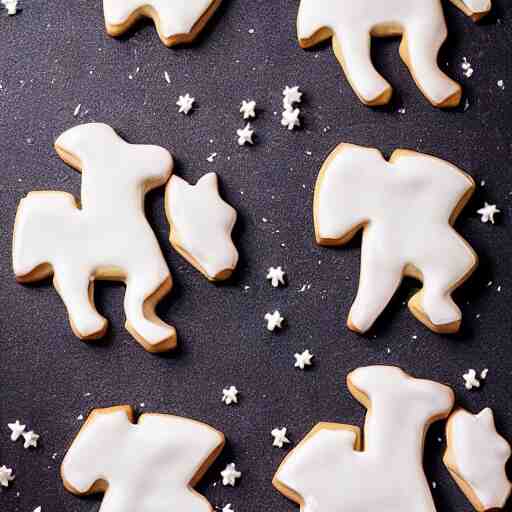 Cookies that look like they’re shaped like a horse with icing and beautiful decorations up close macro shot award winning photo studio lighting