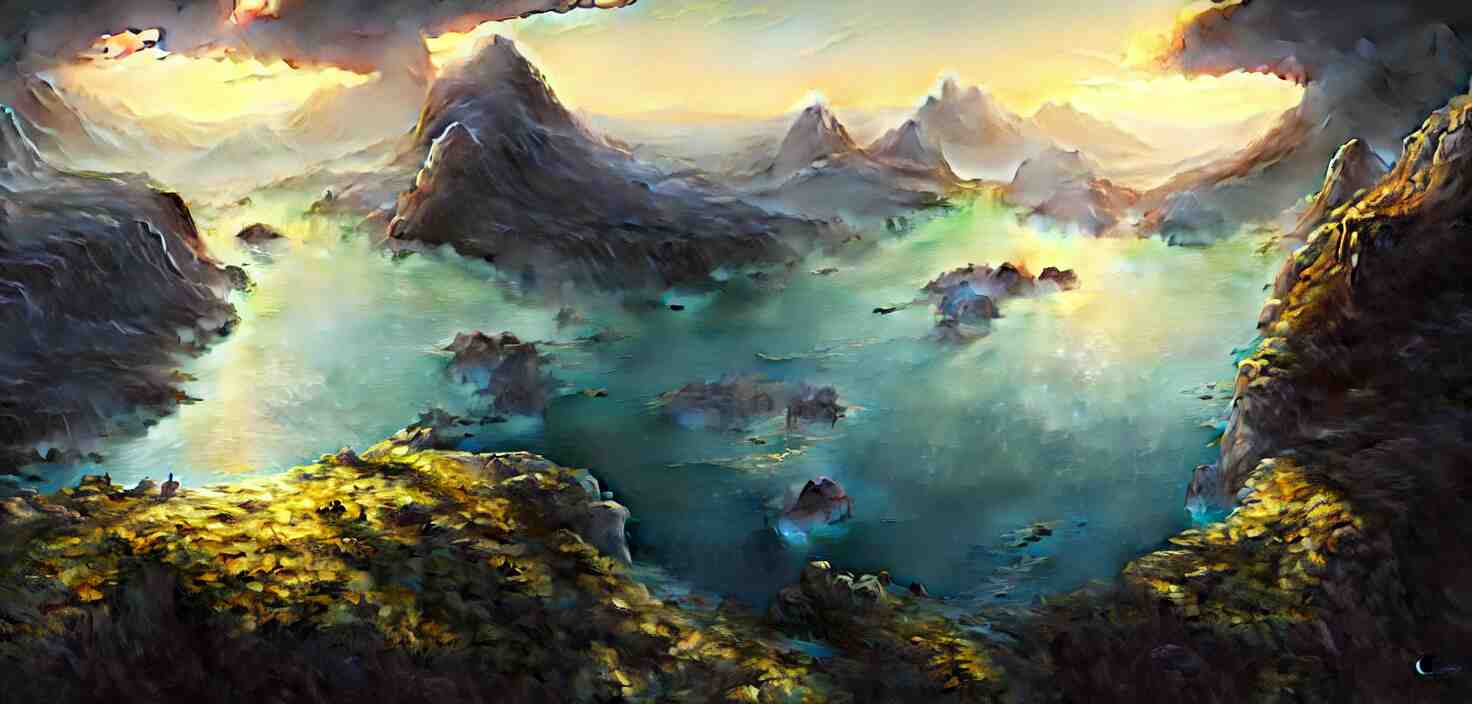 nature landscape, aerial view, drone photography, cinematic, mountains and ocean, cinematic view, epic sky, detailed, concept art, high detail, warm lighting, volumetric, godrays, vivid, beautiful, trending on artstation, by jordan grimmer, art greg rutkowski 